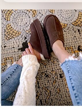 UGG  Discoquette Slide Slipper Brown Suede Shearling size women 10 NEW /no box